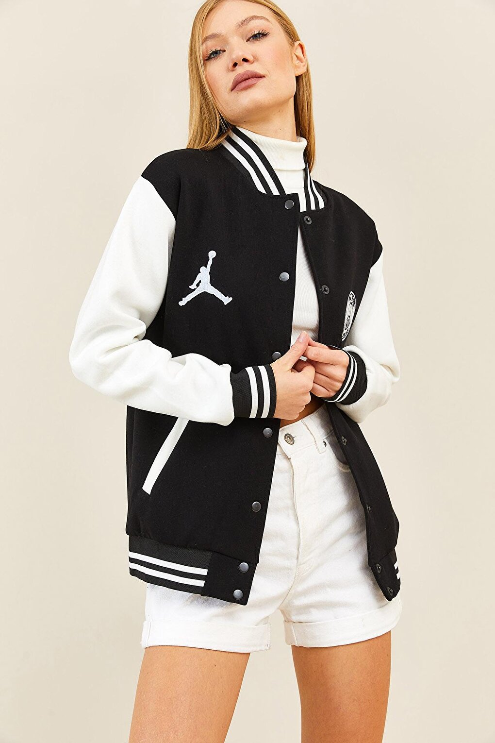 Black Stripe Detailed Collage Jacket 3KXK4-46554-02