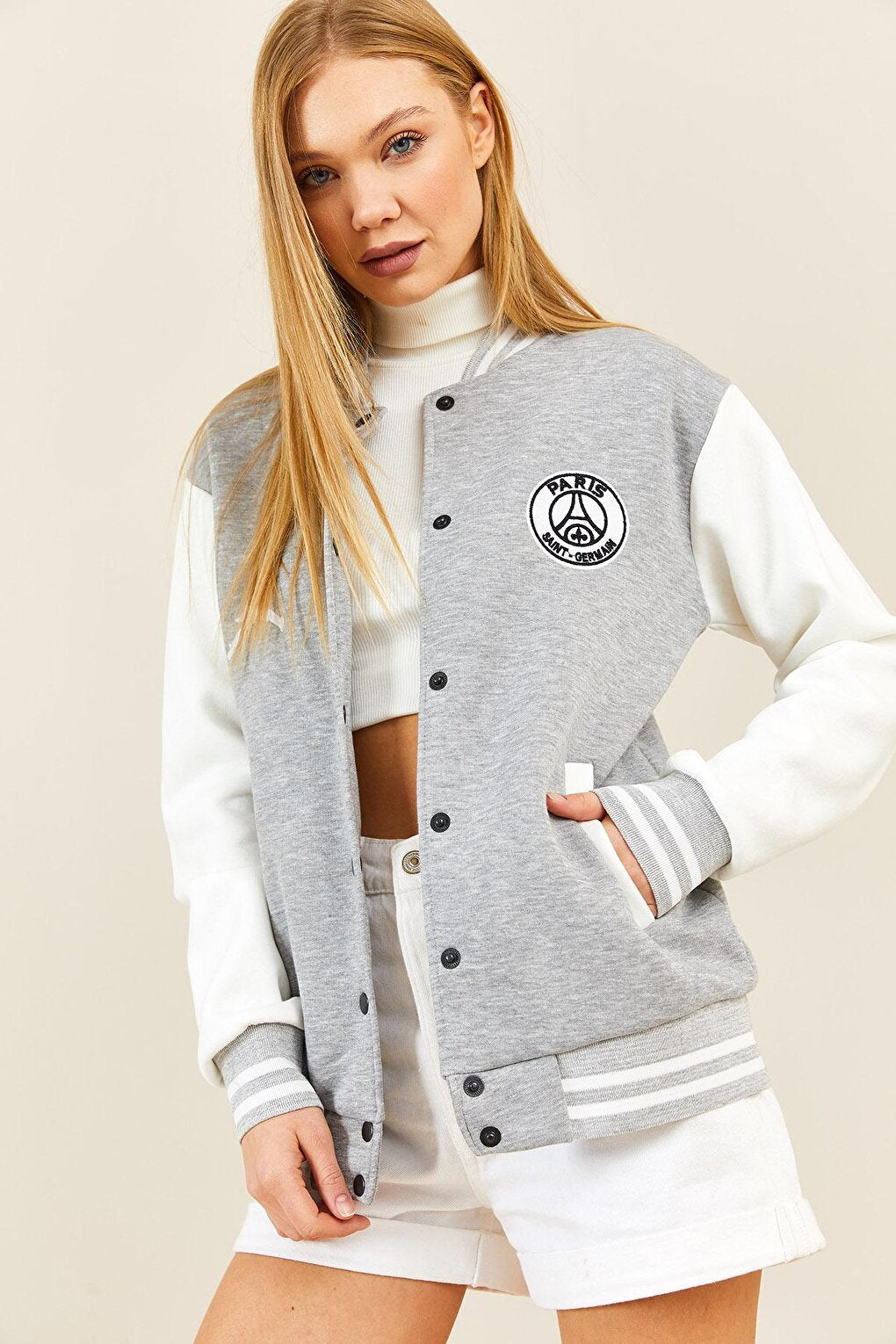 Gray Stripe Detailed Collage Jacket 3KXK4-46554-03