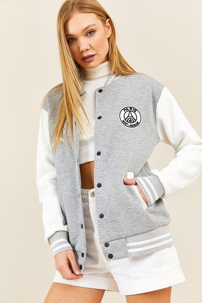 Gray Stripe Detailed Collage Jacket 3KXK4-46554-03