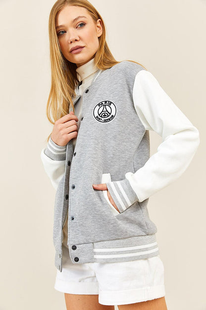 Gray Stripe Detailed Collage Jacket 3KXK4-46554-03