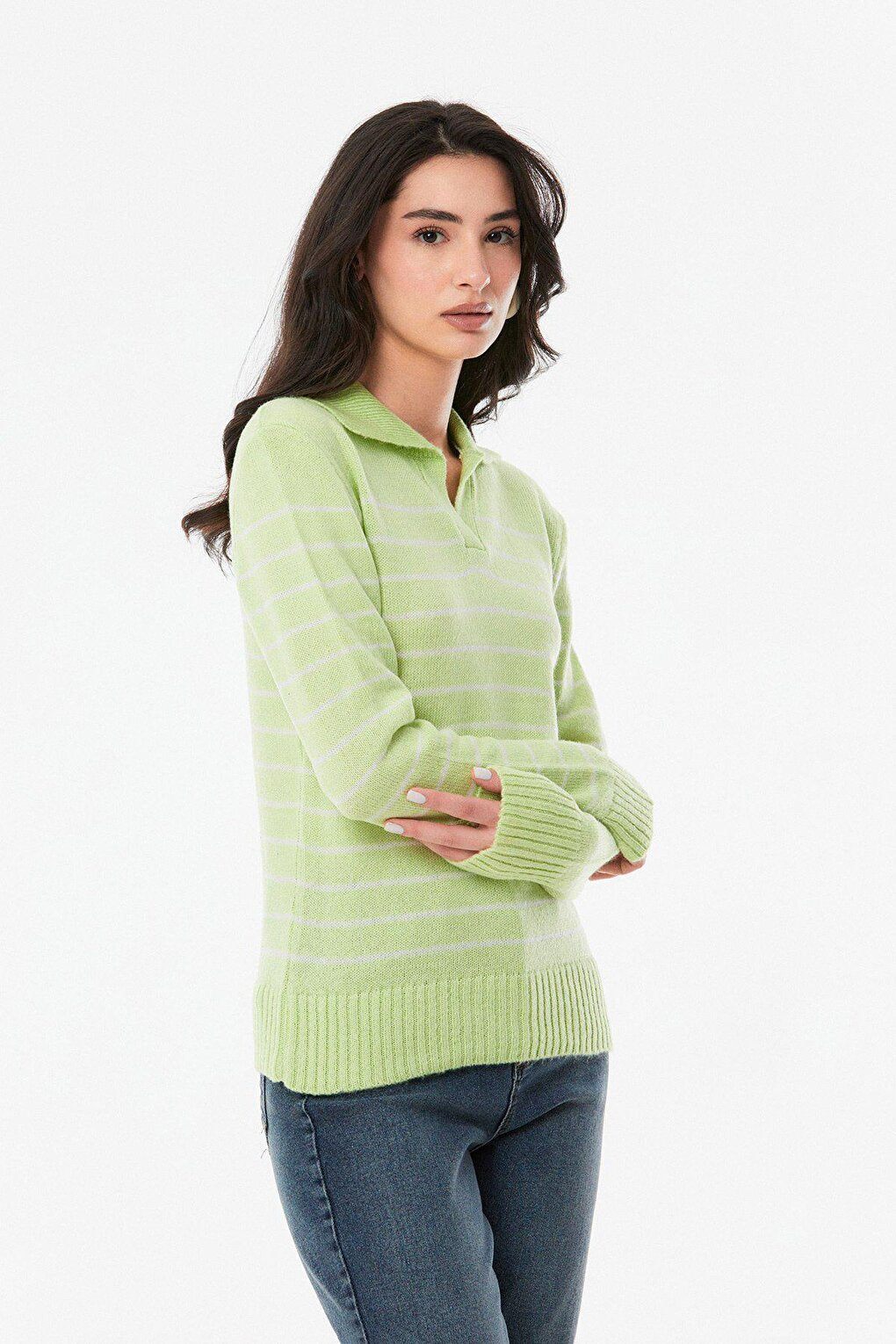 Striped V-Neck Knitwear Sweater