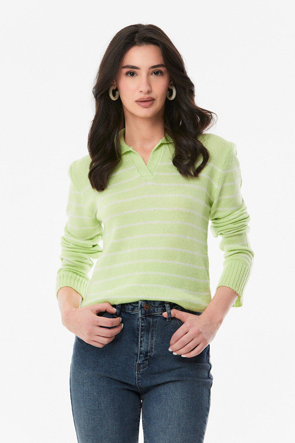 Striped V-Neck Knitwear Sweater