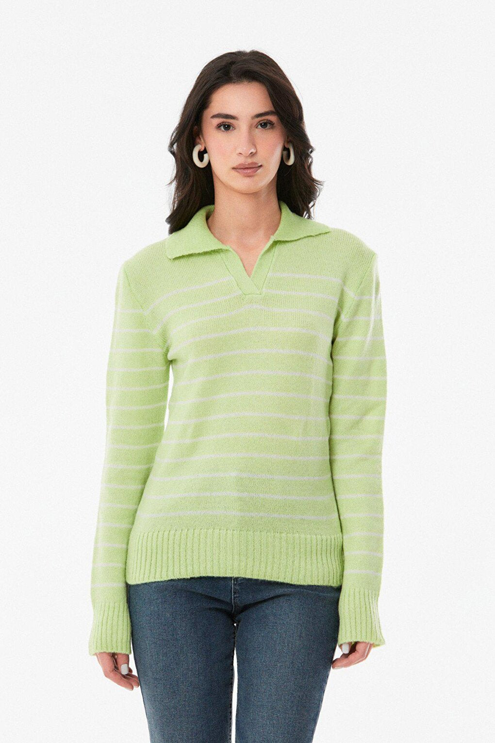 Striped V-Neck Knitwear Sweater