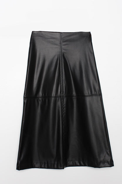 Black Leather Skirt with Stitching Detail