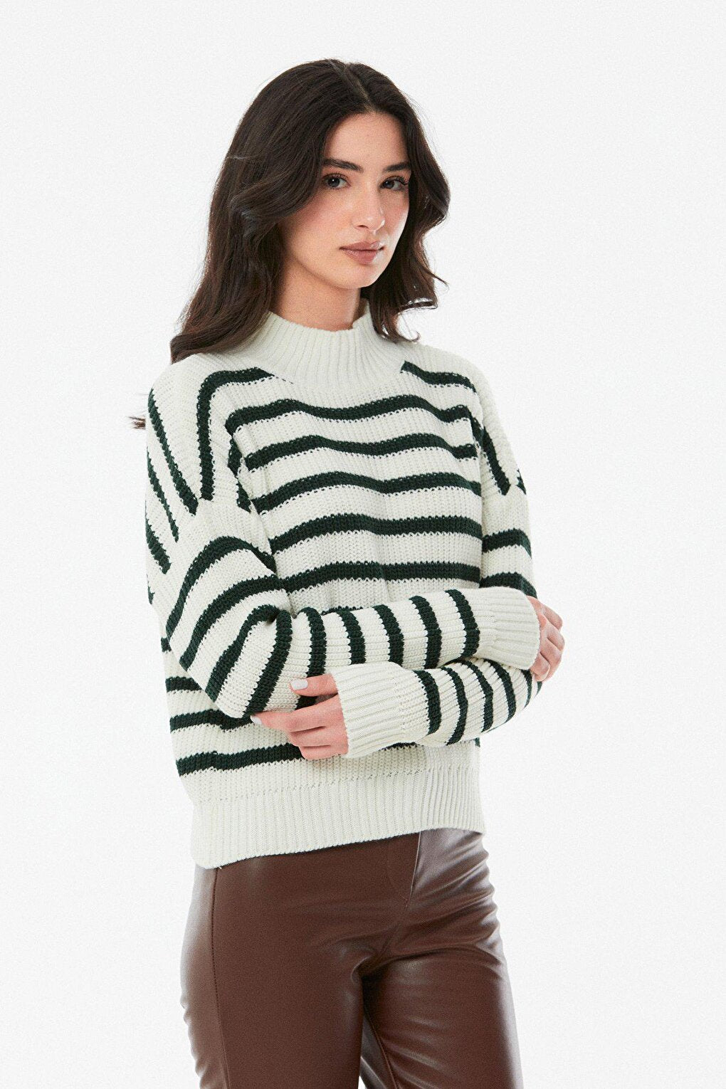 Striped High Collar Knitwear Sweater