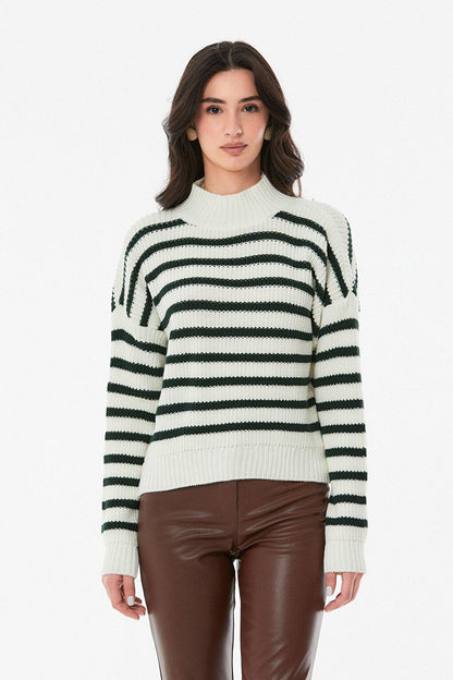 Striped High Collar Knitwear Sweater