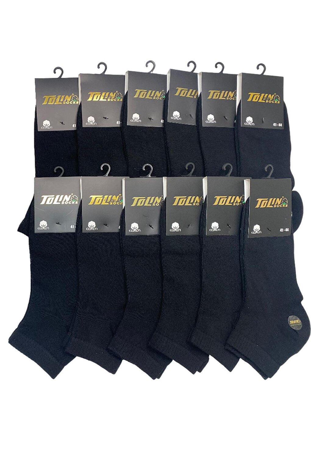 Cotton Plain Men's Booties Socks Black 12 pcs 10370