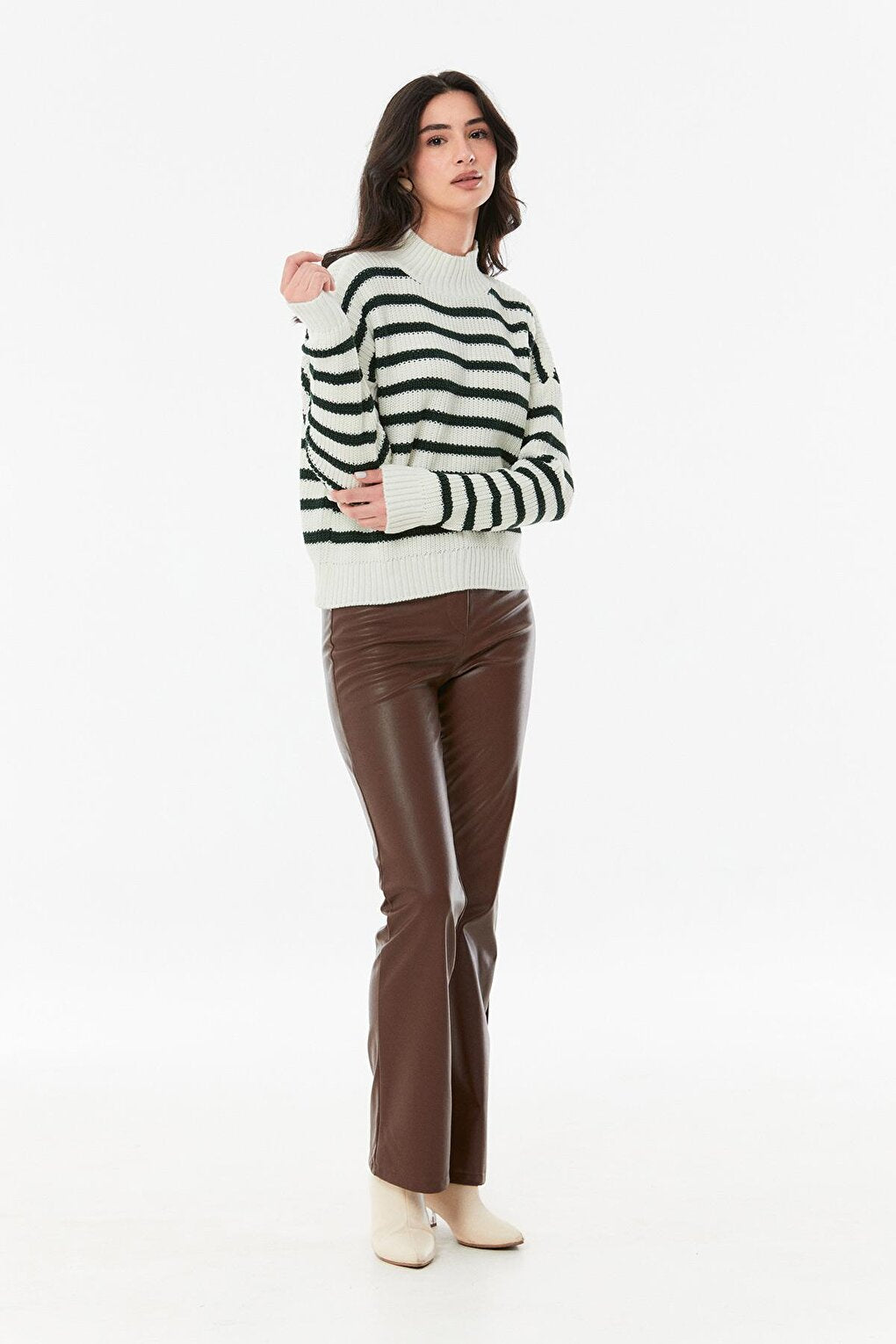 Striped High Collar Knitwear Sweater