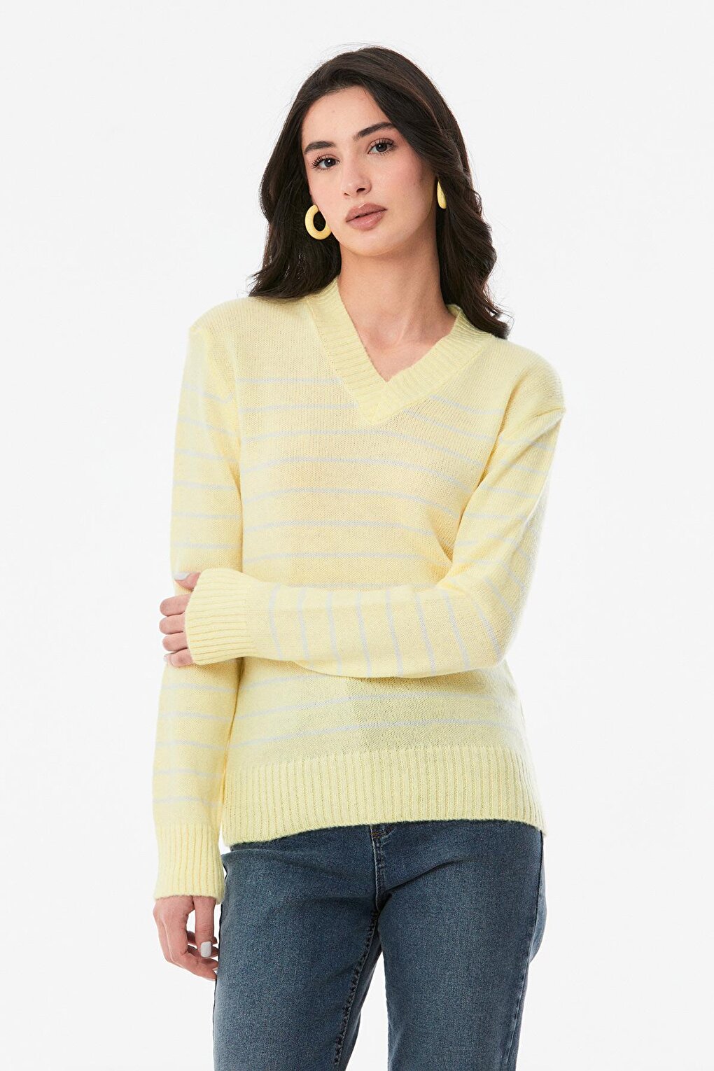 Striped V-Neck Knitwear Sweater