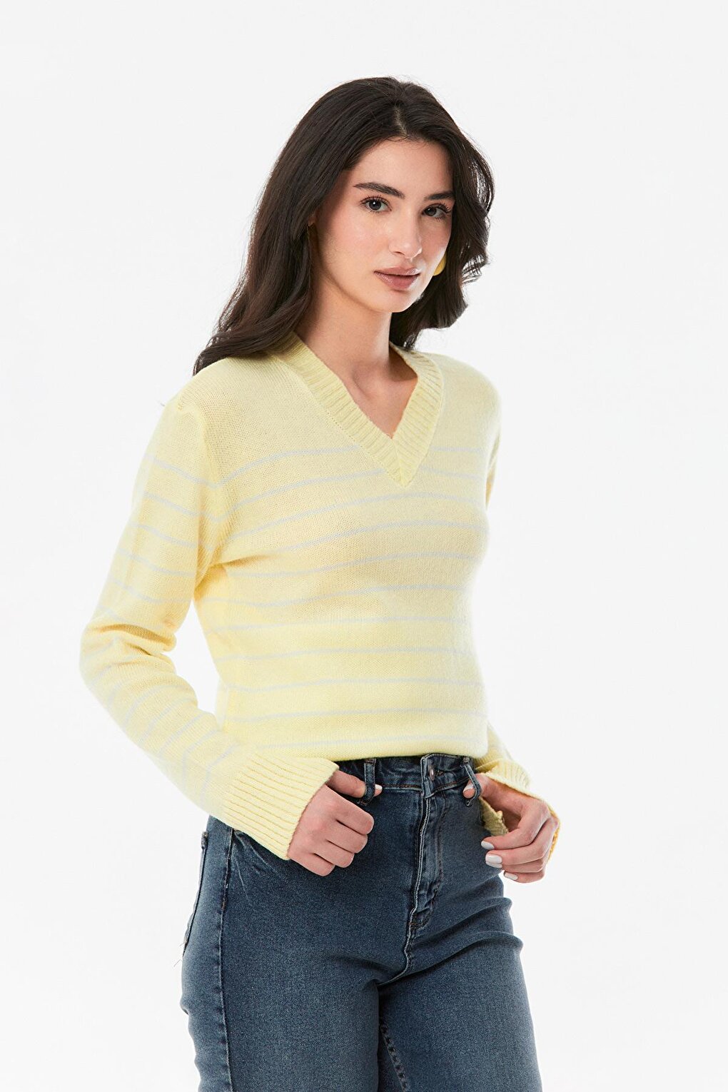 Striped V-Neck Knitwear Sweater