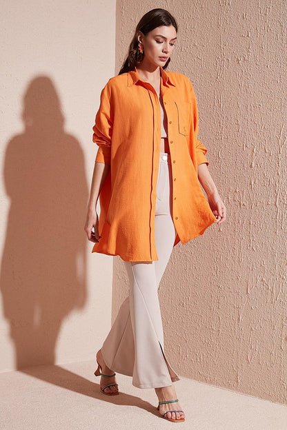 Single Pocket Oversize Thin Long Shirt 6234792