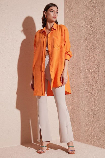 Single Pocket Oversize Thin Long Shirt 6234792