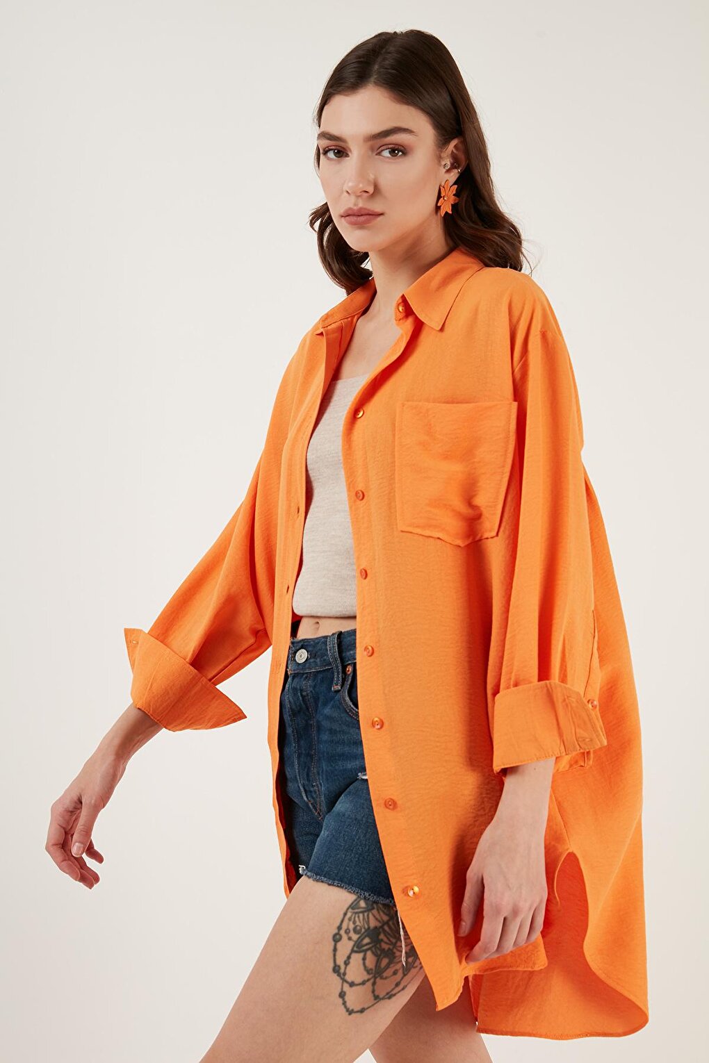 Single Pocket Oversize Thin Long Shirt 6234792