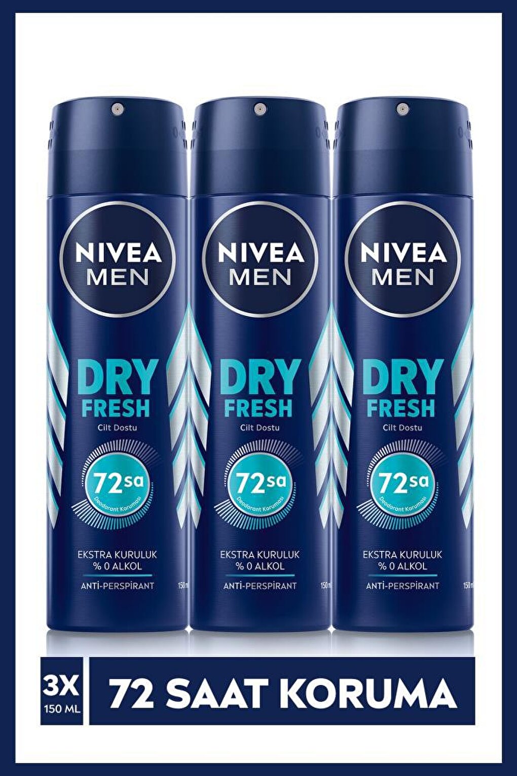 Men's Spray Deodorant Dry Fresh 150 ml X3 Pieces, 72 Hours Anti-Perspirant Protection