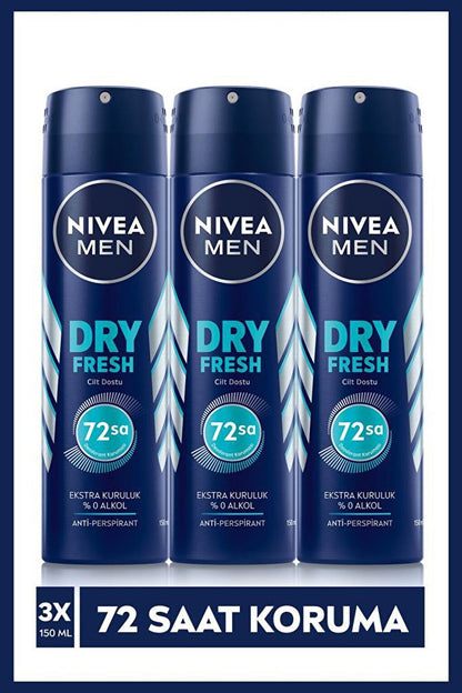 Men's Spray Deodorant Dry Fresh 150 ml X3 Pieces, 72 Hours Anti-Perspirant Protection