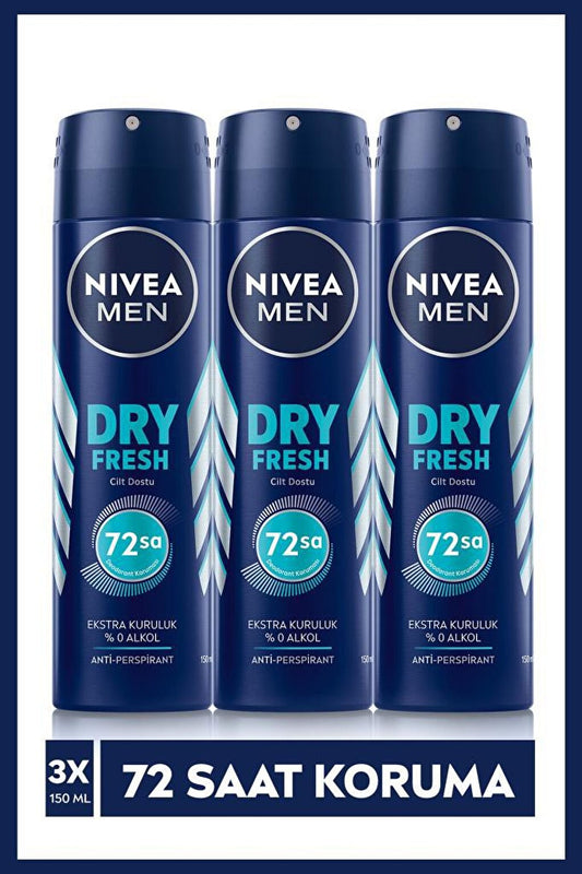 Men's Spray Deodorant Dry Fresh 150 ml X3 Pieces, 72 Hours Anti-Perspirant Protection