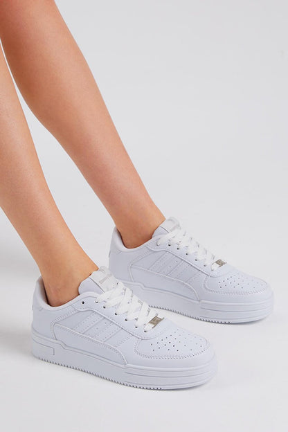 Unisex White White Side Striped Lace-up Comfortable Mold Sneaker