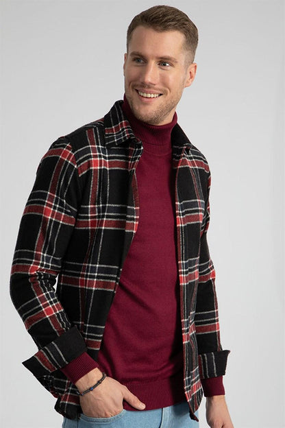 Slim Fit Turtleneck Men's Claret Red Sweater