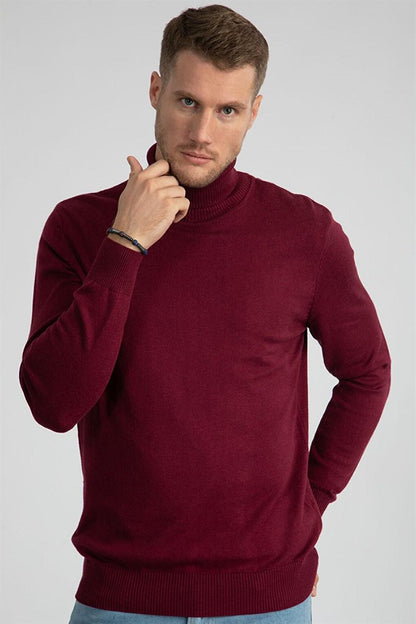 Slim Fit Turtleneck Men's Claret Red Sweater