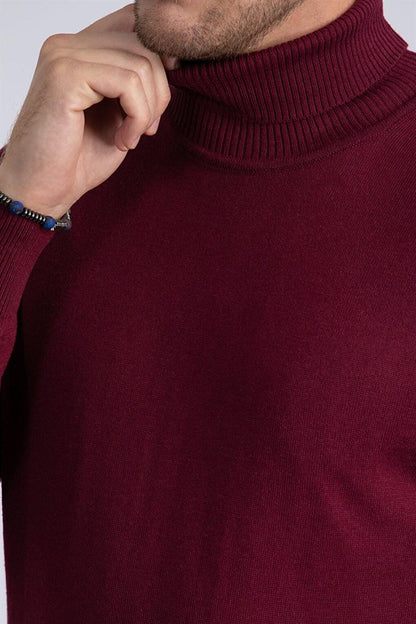 Slim Fit Turtleneck Men's Claret Red Sweater