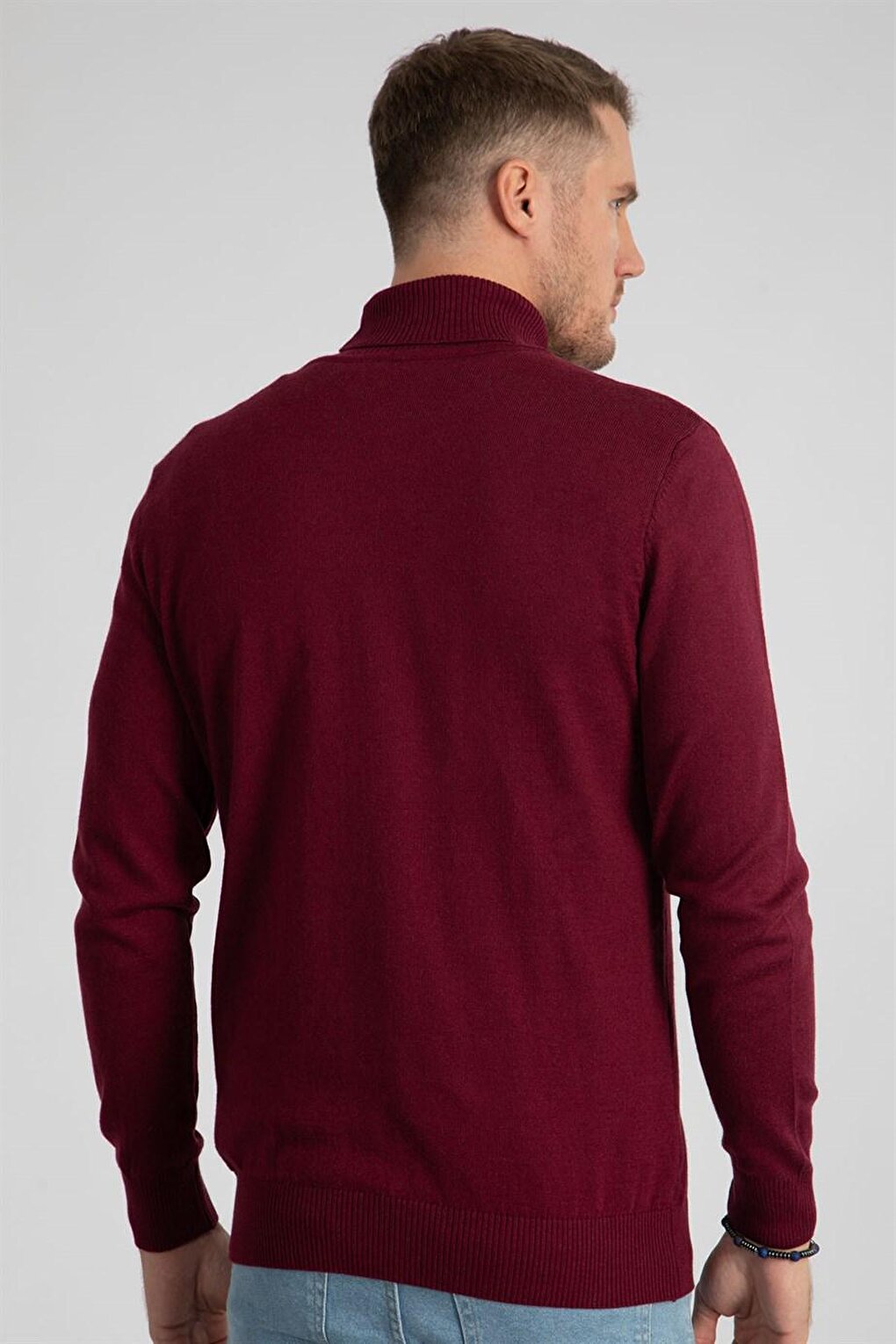 Slim Fit Turtleneck Men's Claret Red Sweater