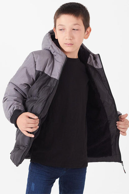 Boy's Double Color Hooded Puffer Coat 14542