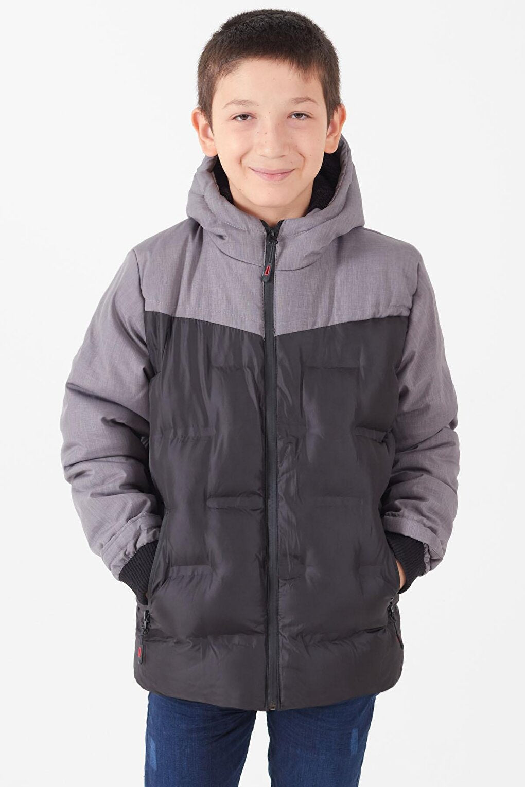 Boy's Double Color Hooded Puffer Coat 14542