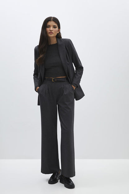 Anthracite Three Pleat Detailed Palazzo Trousers with Side Pockets