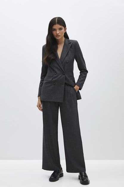 Anthracite Three Pleat Detailed Palazzo Trousers with Side Pockets