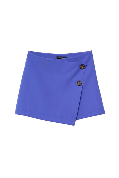 Button Detailed Asymmetrical Shorts Skirt Dark Blue