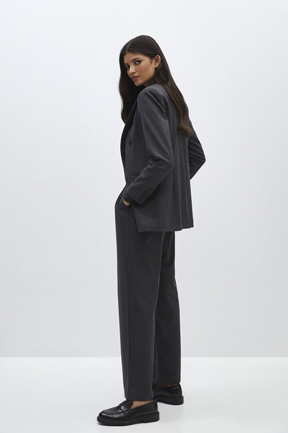 Anthracite Three Pleat Detailed Palazzo Trousers with Side Pockets