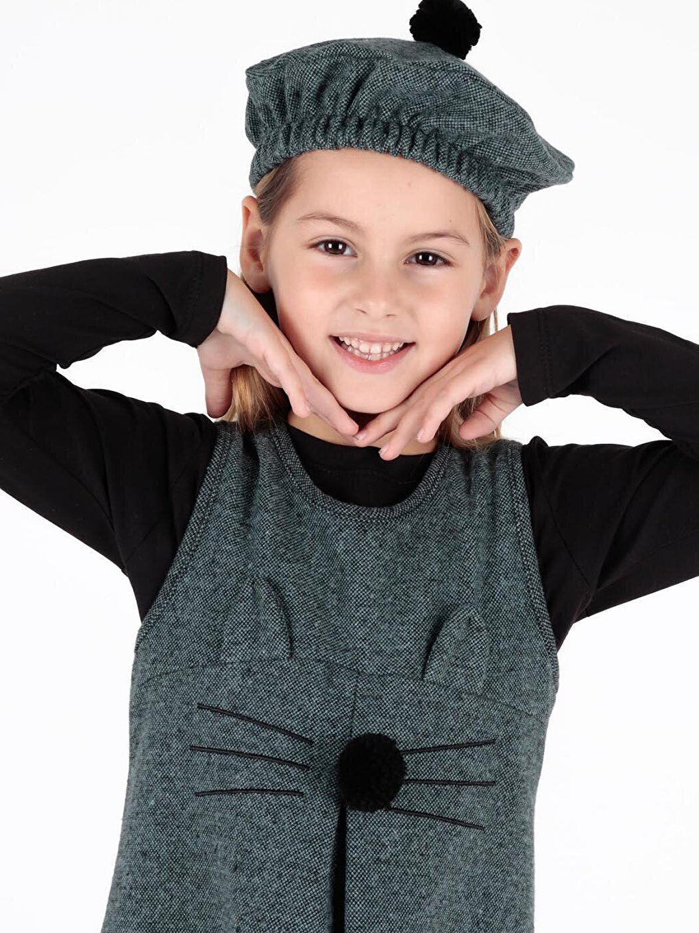 Girl's Hat Badili Dress 3 Piece Set Cat Detail Cotton Ak2402