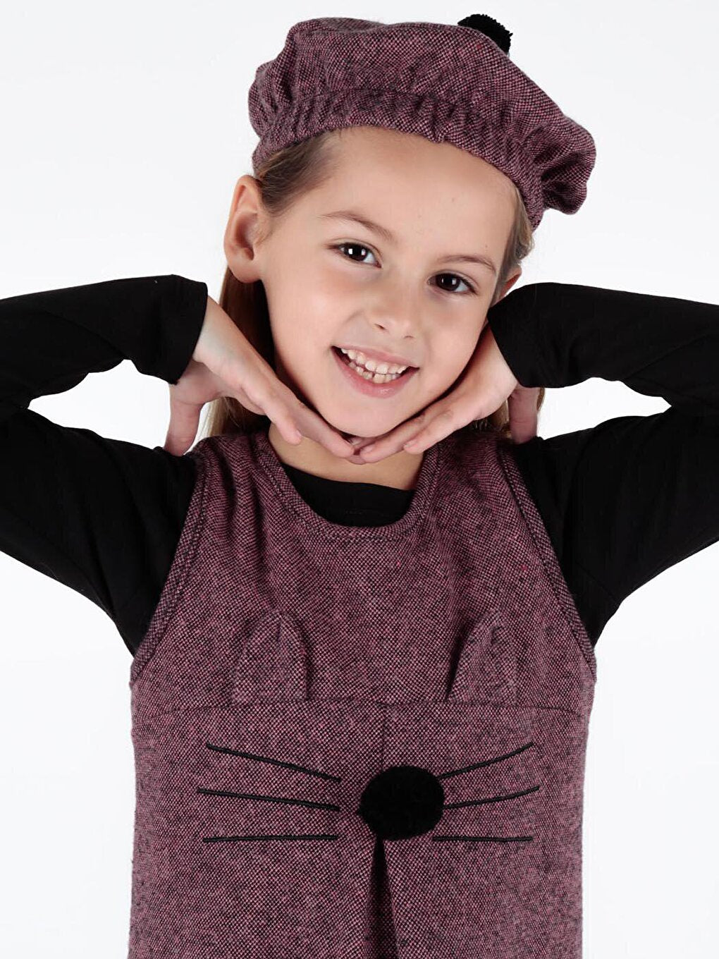 Girl's Hat Badili Dress 3 Piece Set Cat Detail Cotton Ak2402