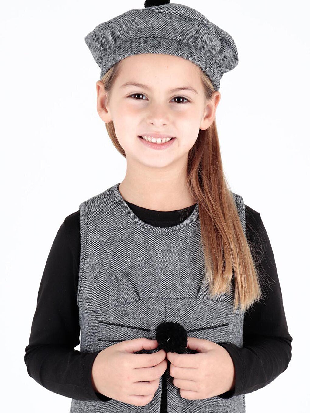 Girl's Hat Badili Dress 3 Piece Set Cat Detail Cotton Ak2402