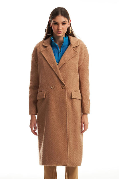 Textured Pocket Detailed Coat Beige