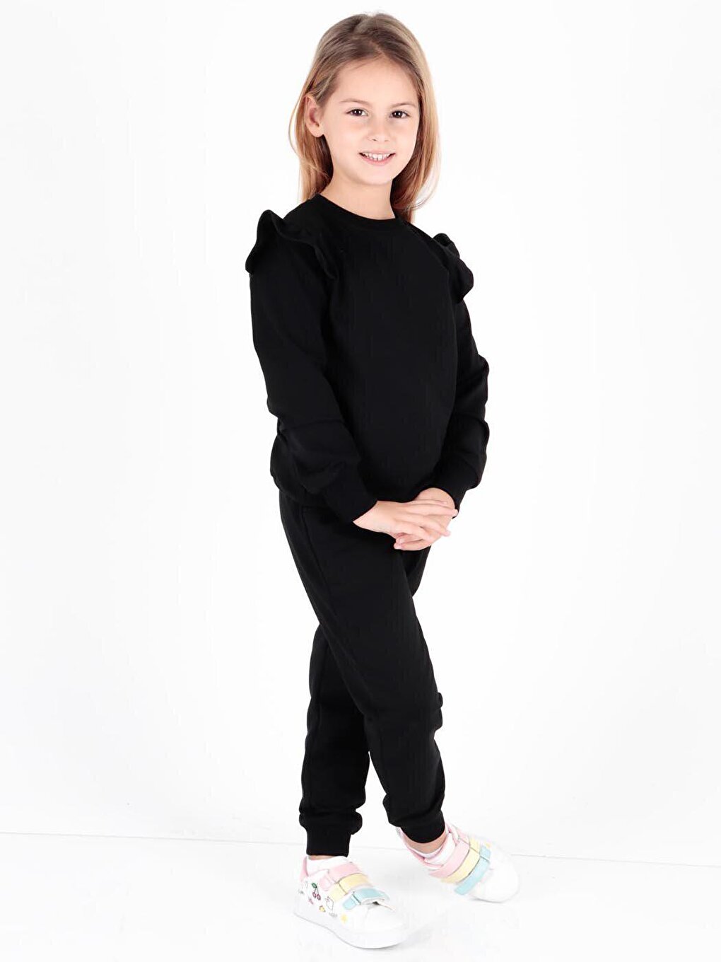 Girl's Ruffle Detailed Trendy Tracksuit Set Cotton Ak2515