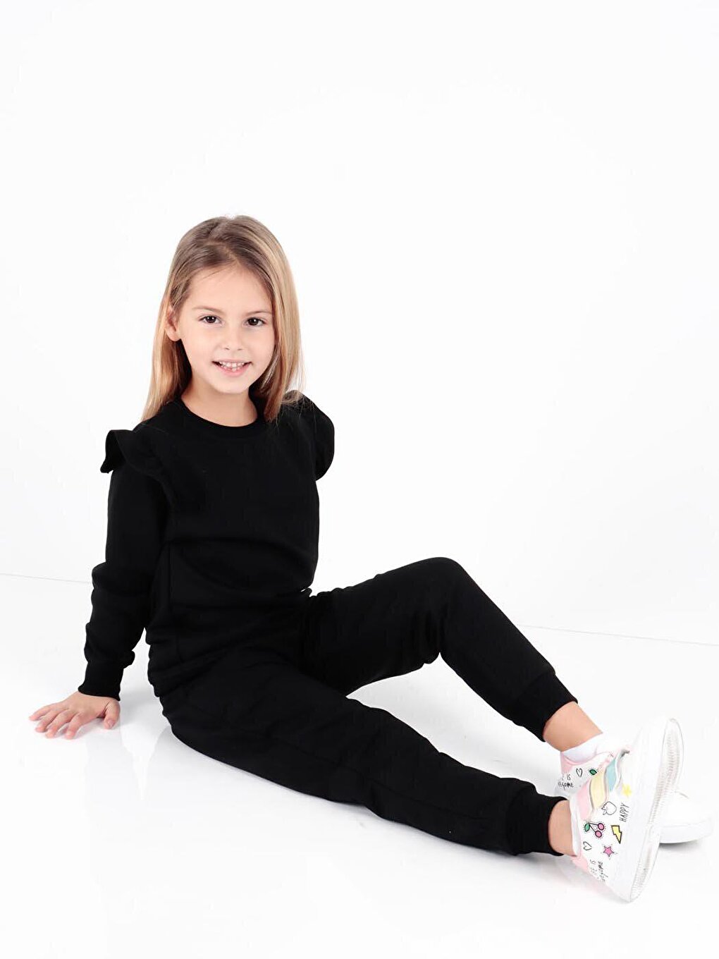 Girl's Ruffle Detailed Trendy Tracksuit Set Cotton Ak2515