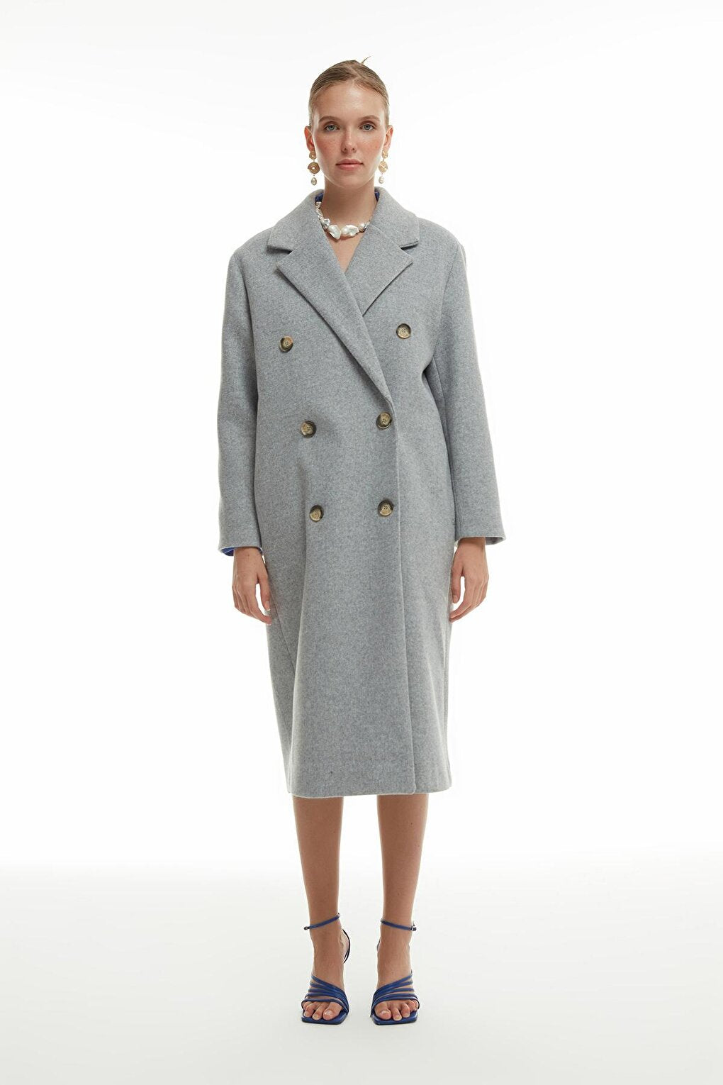 Buttoned Long Coat Gray