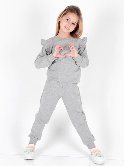 Girl's Ruffle Detailed Trendy Tracksuit Set Cotton Ak2515