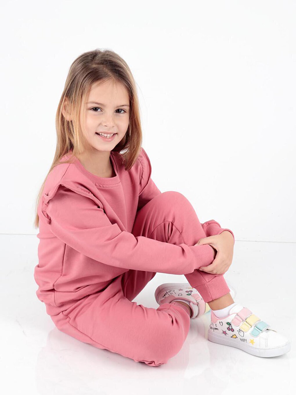 Girl's Ruffle Detailed Trendy Tracksuit Set Cotton Ak2515