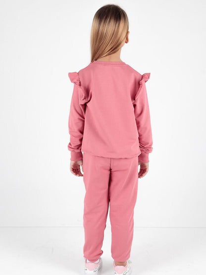 Girl's Ruffle Detailed Trendy Tracksuit Set Cotton Ak2515