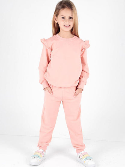 Girl's Ruffle Detailed Trendy Tracksuit Set Cotton Ak2515