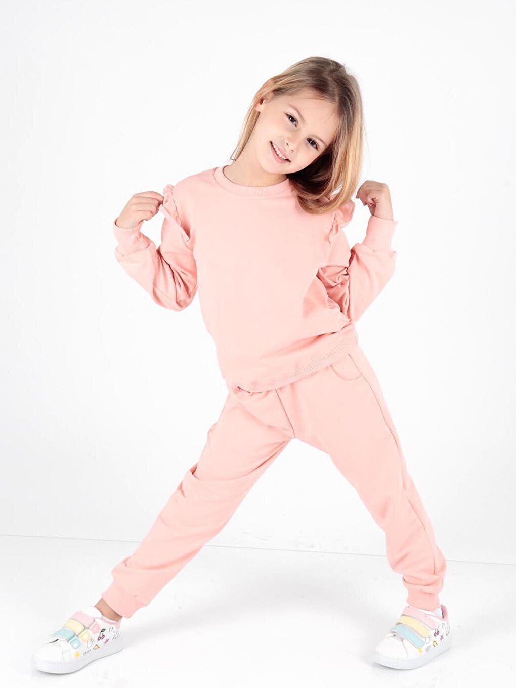 Girl's Ruffle Detailed Trendy Tracksuit Set Cotton Ak2515