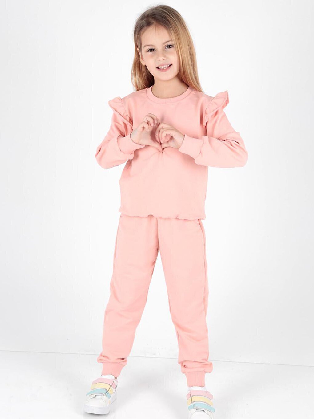 Girl's Ruffle Detailed Trendy Tracksuit Set Cotton Ak2515