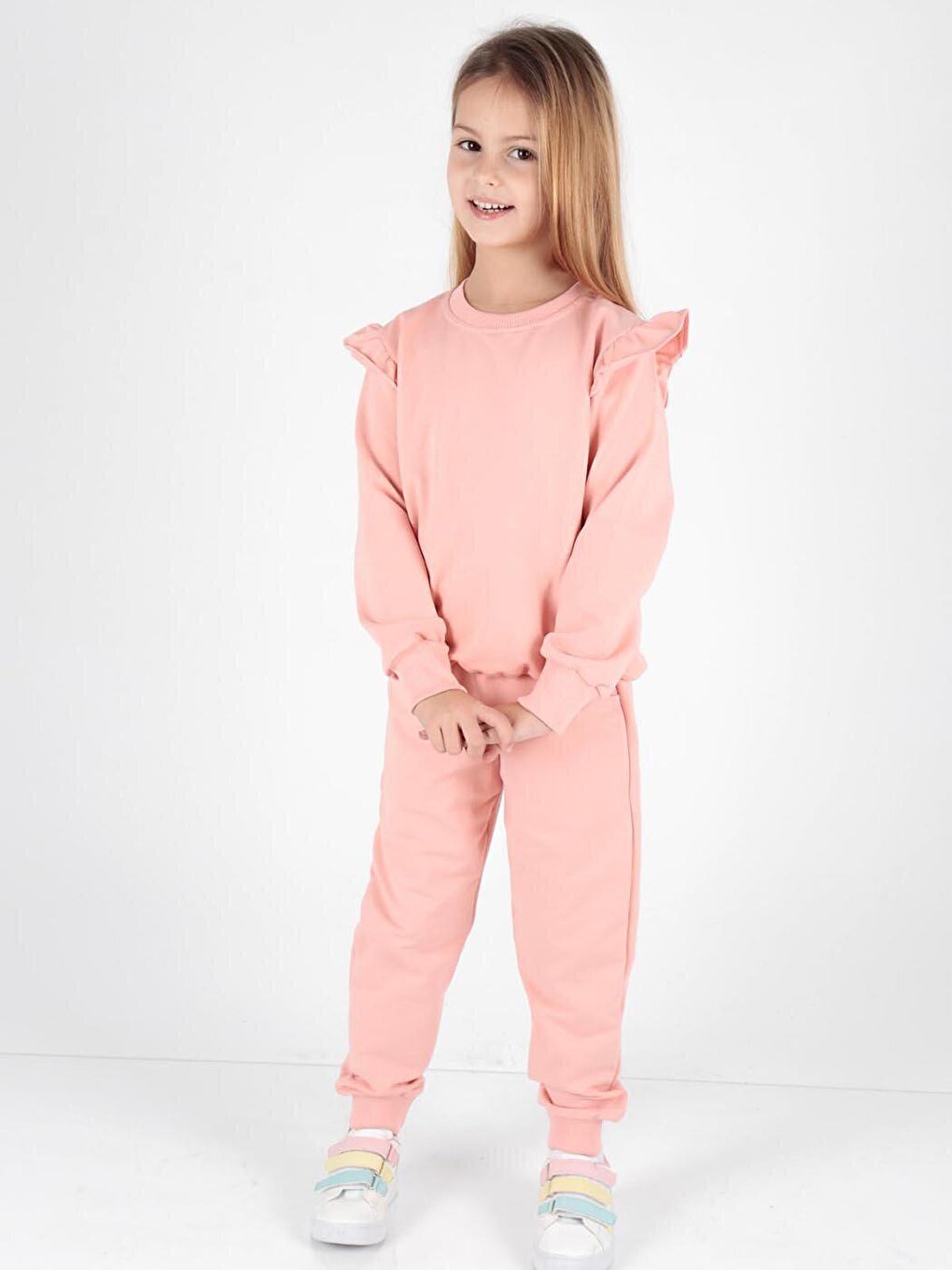 Girl's Ruffle Detailed Trendy Tracksuit Set Cotton Ak2515