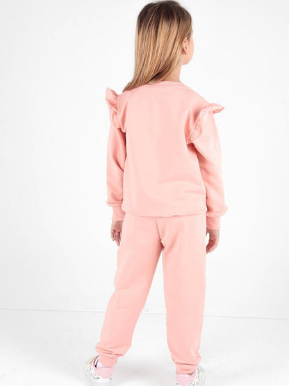 Girl's Ruffle Detailed Trendy Tracksuit Set Cotton Ak2515