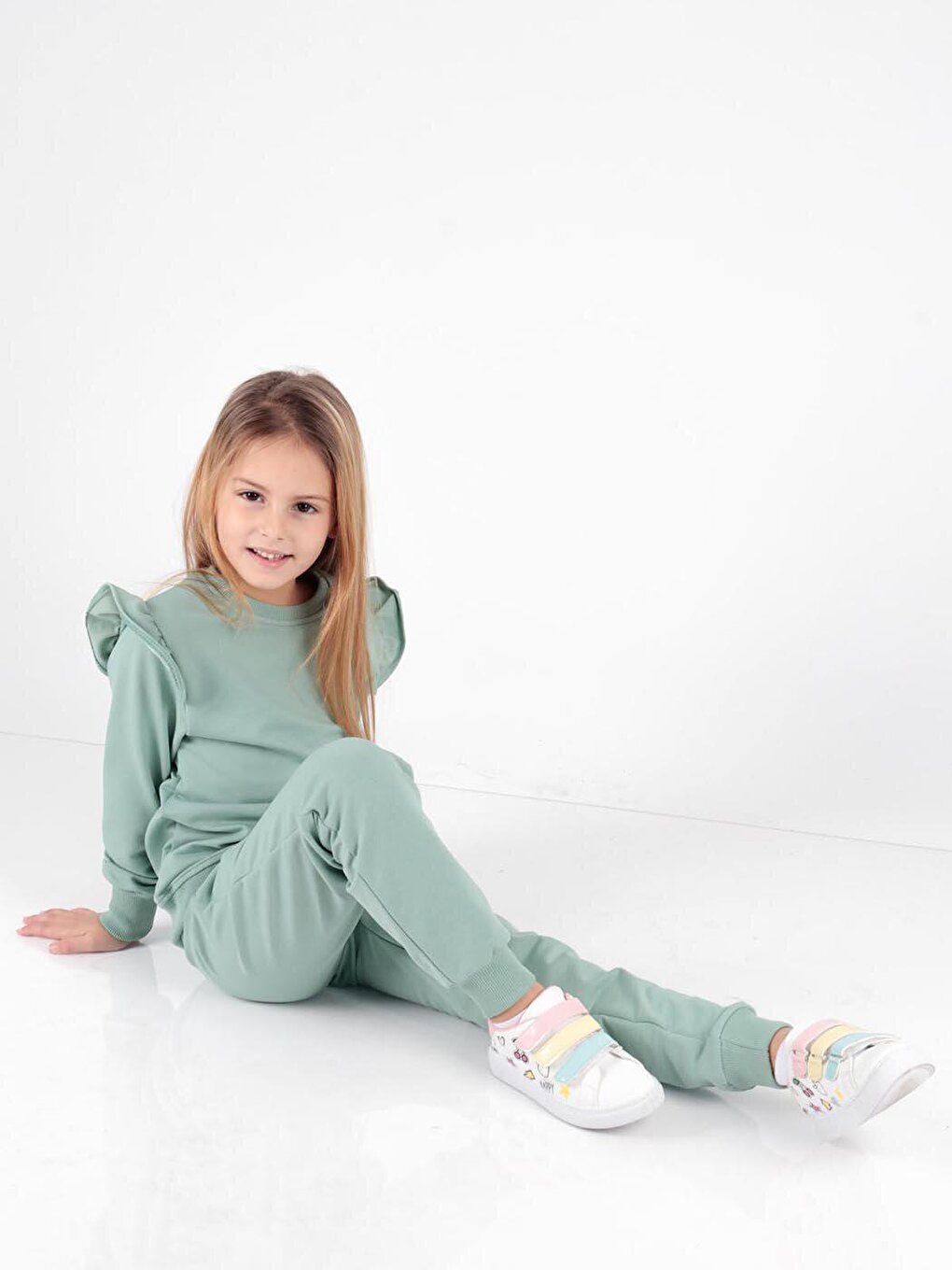 Girl's Ruffle Detailed Trendy Tracksuit Set Cotton Ak2515