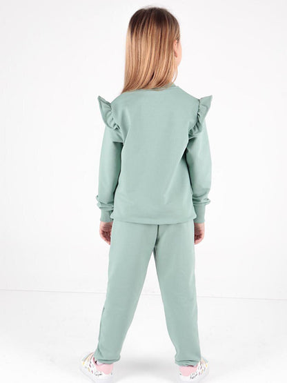 Girl's Ruffle Detailed Trendy Tracksuit Set Cotton Ak2515