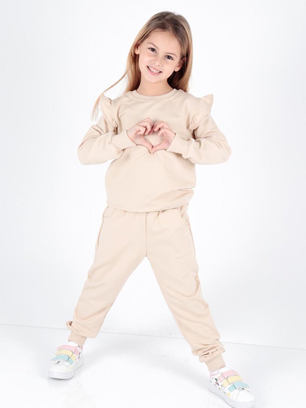 Girl's Ruffle Detailed Trendy Tracksuit Set Cotton Ak2515