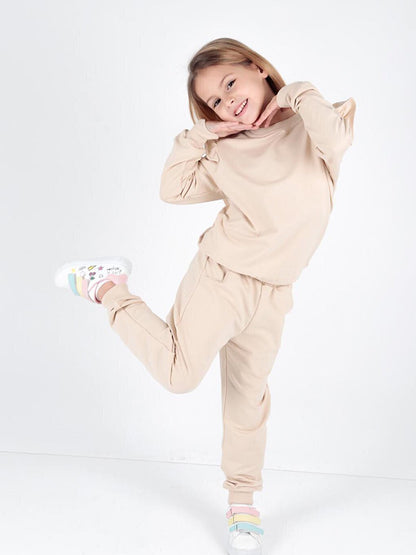 Girl's Ruffle Detailed Trendy Tracksuit Set Cotton Ak2515